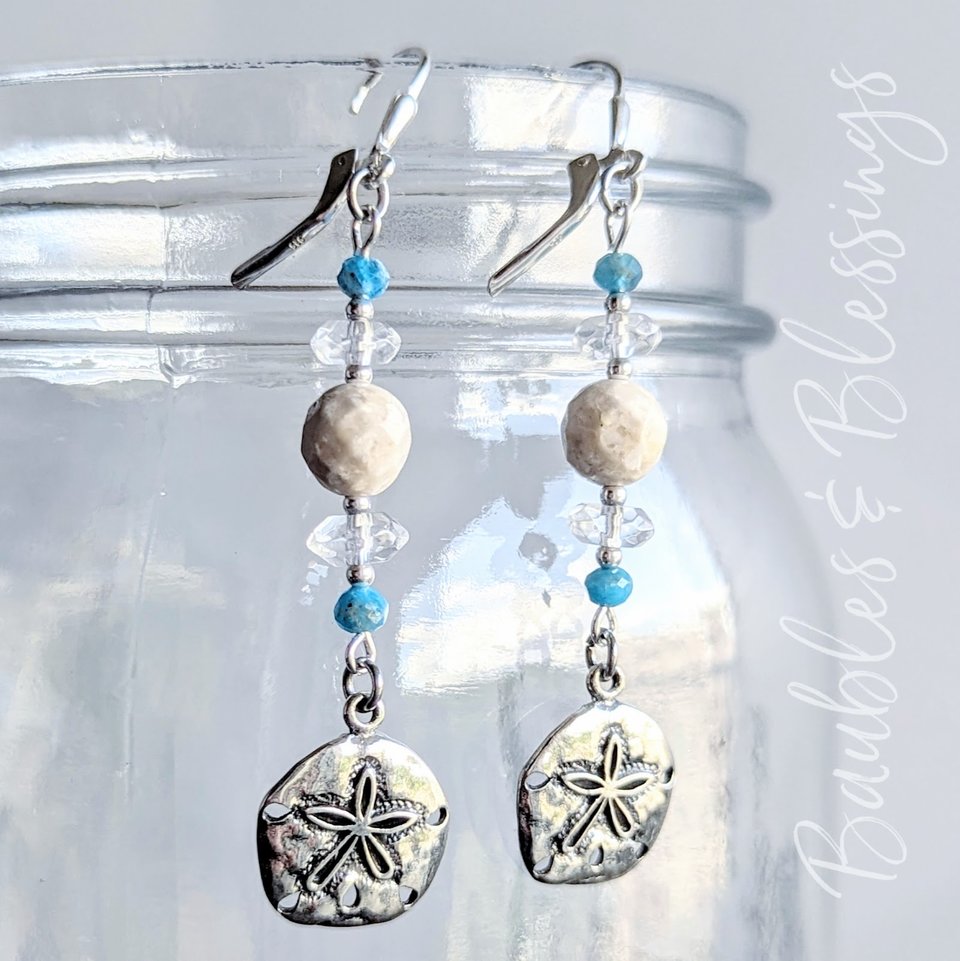 Sand Dollar Earrings with Apatite, Quartz & Riverstone