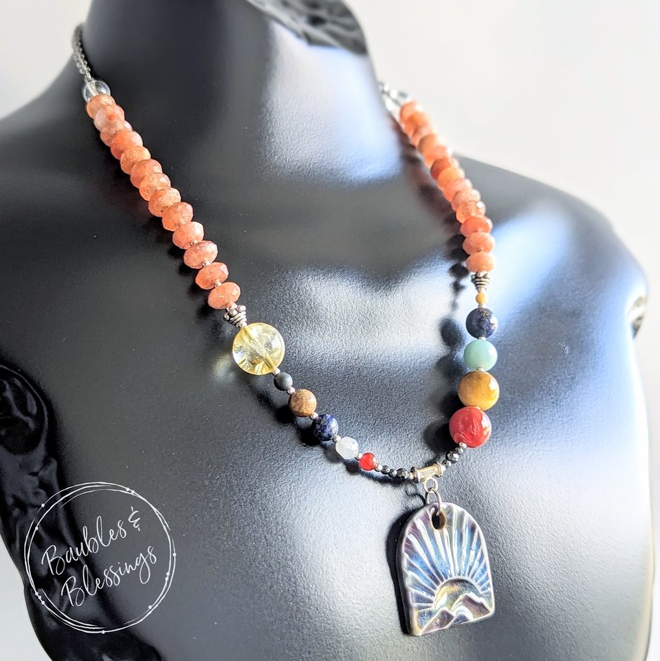 Solar System Necklace with Sunstone & Sunrise Pendant