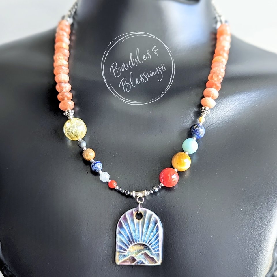 Solar System Necklace with Sunstone & Sunrise Pendant
