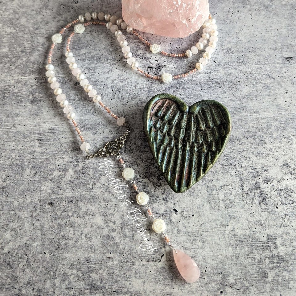 Witchy Prayer Beads with Pearls & Rose Quartz
