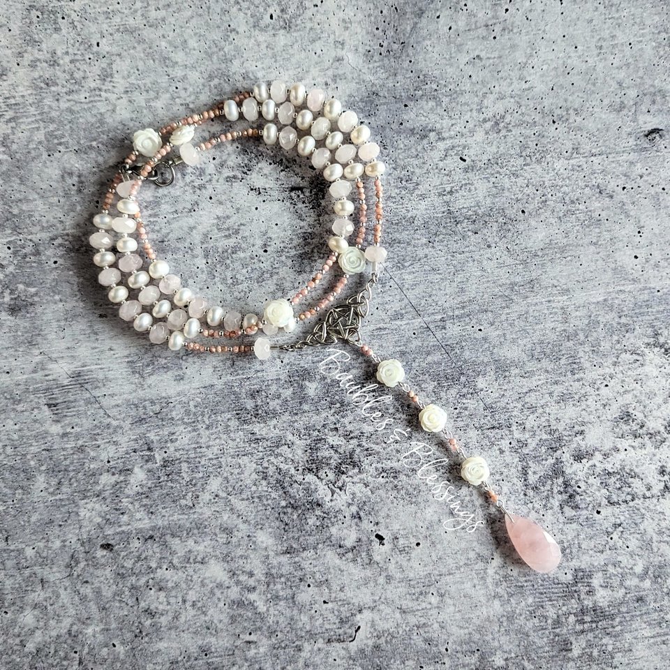 Witchy Prayer Beads with Pearls & Rose Quartz