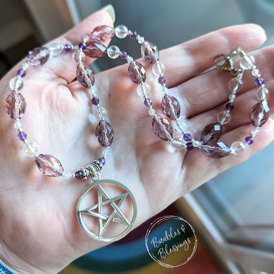 RESERVED for J: Amethyst & Czech Glass Pentagram Necklace