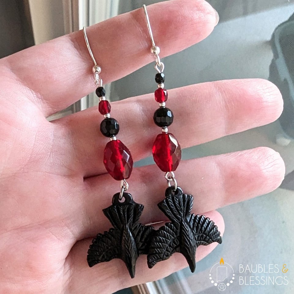 RESERVED for R: Onyx & Czech Glass Raven Set