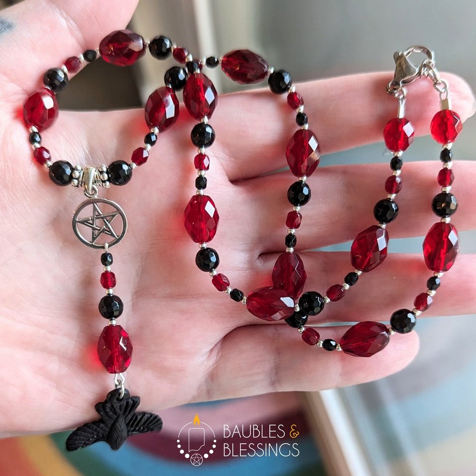 RESERVED for R: Onyx & Czech Glass Raven Set
