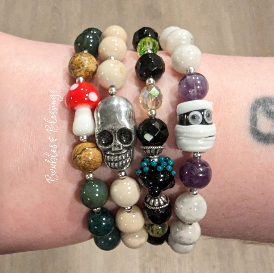 Cute Mummy Bracelets: Amethyst, Moonstone & Onyx