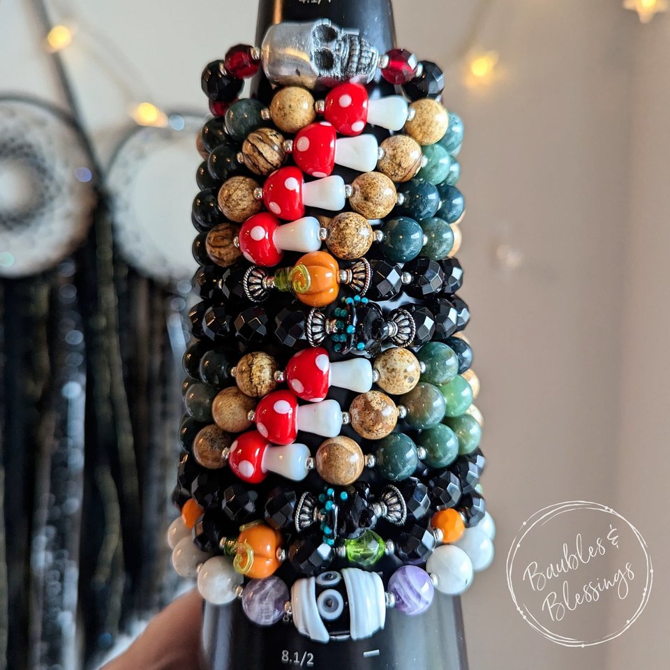 Toadstool Bracelets with Moss Agate & Picture Jasper (MTO)