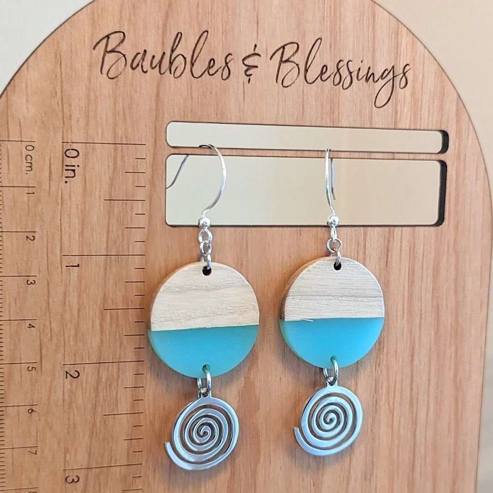 Wood, Resin & Stainless Steel Spiral Earrings