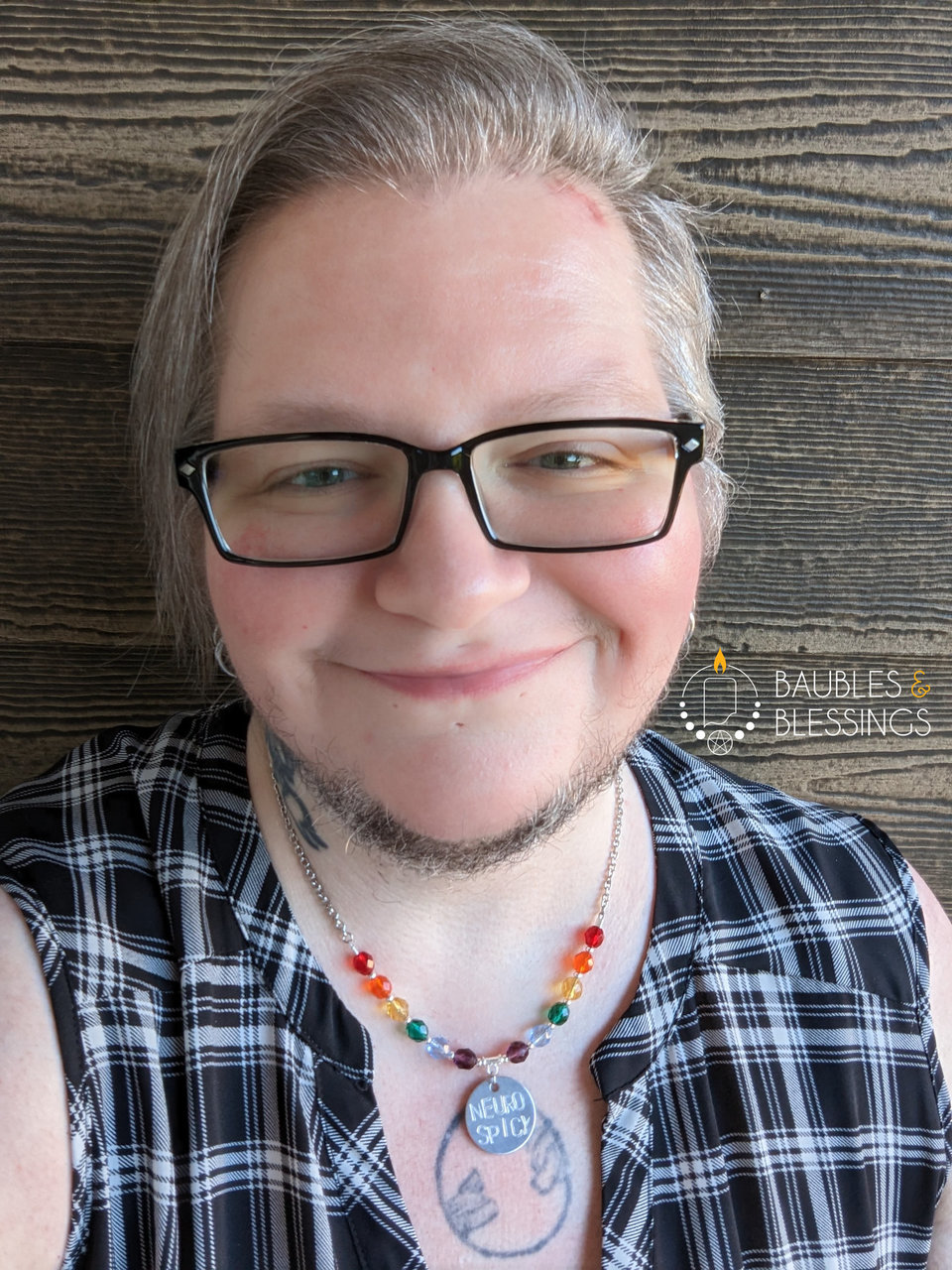 Rainbow Necklace with Hand-Stamped NEURO SPICY Pendant (MTO)