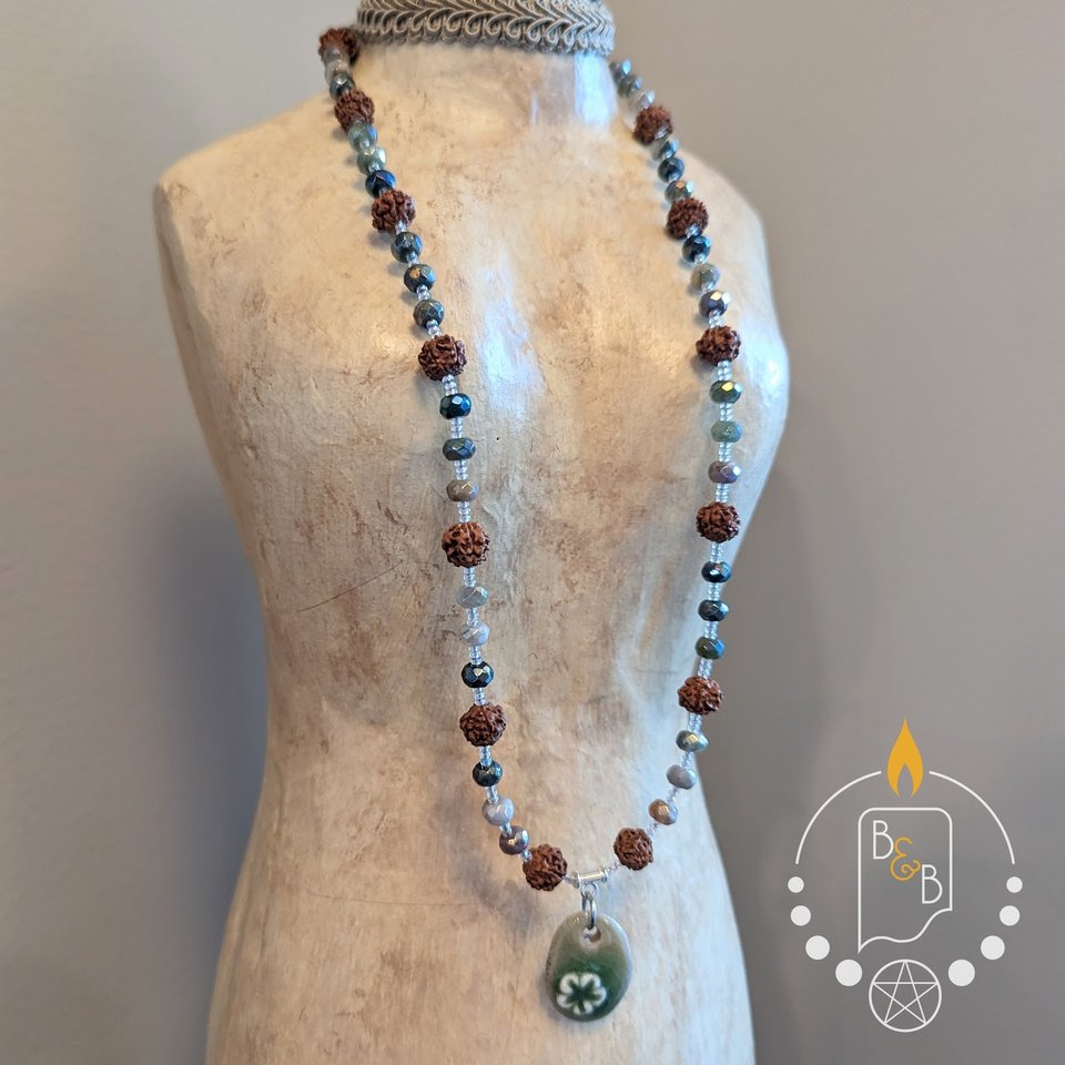 Flower Necklace with Fancy Jasper & Rudraksha Seeds