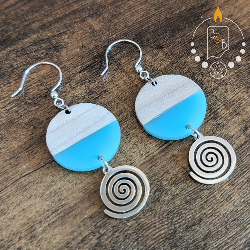 Wood, Resin & Stainless Steel Spiral Earrings