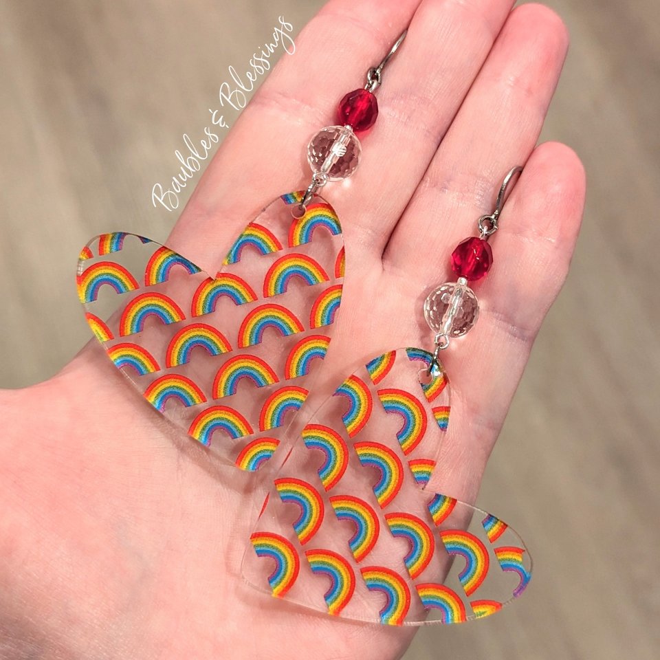 RESERVED for E: Rainbow Heart Earrings