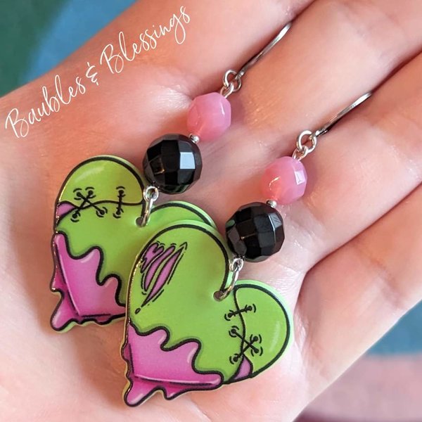 RESERVED: Zombie Heart Earrings