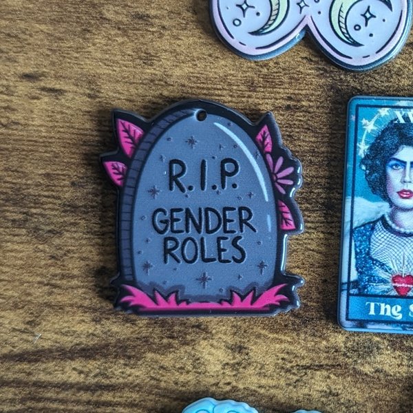 RESERVED for J: Custom RIP Gender Roles/Bi Pride Necklace