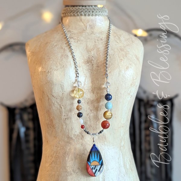 Solar System Necklace with Shell Mosaic Pendant