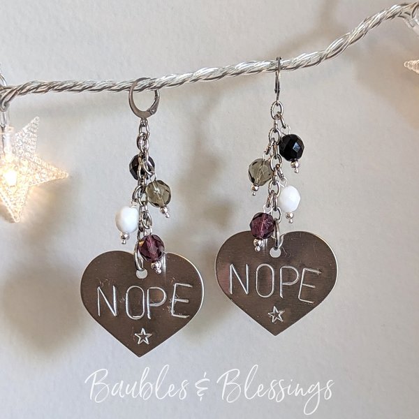 Hand-stamped NOPE Earrings with Ace Pride Colors