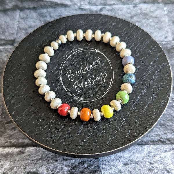 Rainbow Bracelet with Riverstone & Ceramic Gaea Beads (MTO)