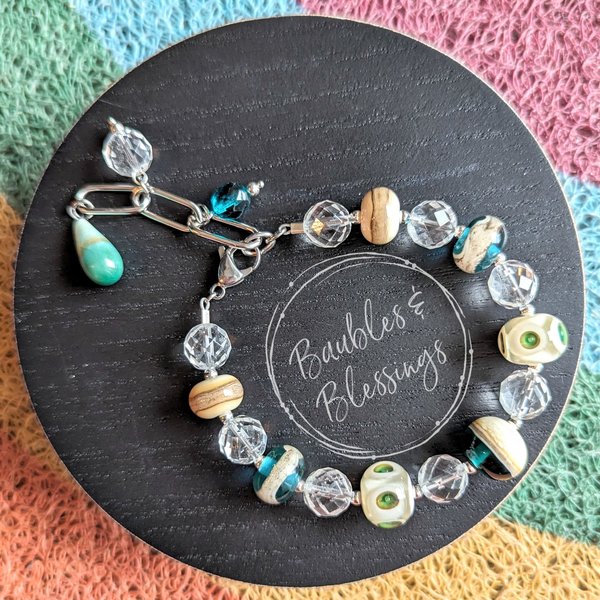 OOAK Beachy Bracelet with Quartz & Lampwork Glass Beads