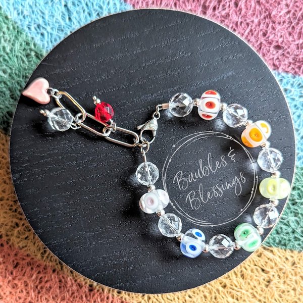 OOAK Rainbow Bracelet with Quartz & Lampwork Glass Beads