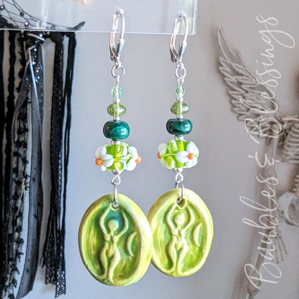 Green Goddess Earrings with Malachite & Assorted Czech Glass