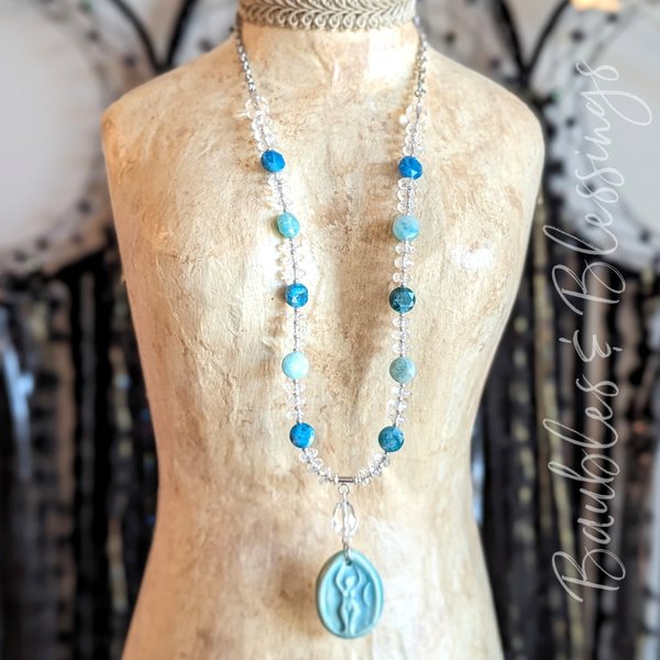 Goddess Necklace with Apatite, Amazonite, Quartz & Beadfreaky Focal