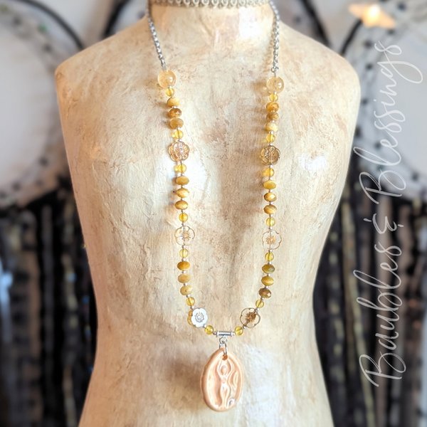 Goddess Necklace with Amber, Golden Tiger's Eye & Beadfreaky Focal