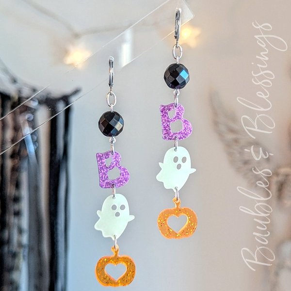 Acrylic "Boo!" Earrings with Glow in the Dark Ghosts 