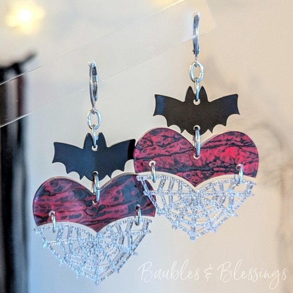 Shimmery, Spooky Spider & Web Halloween Earrings