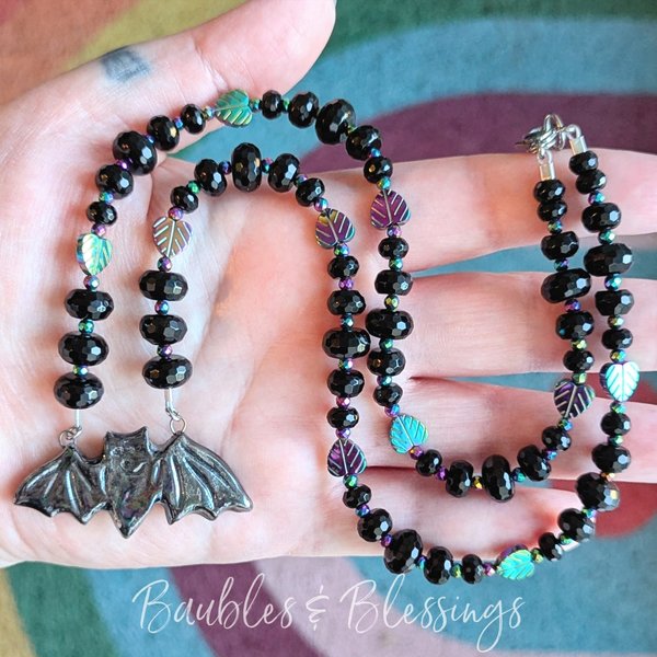 RESERVED for S: Onyx & Hemalyke Bat Necklace