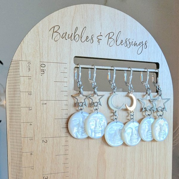 RESERVED for T: MOP Moon Earrings w Mini Stars