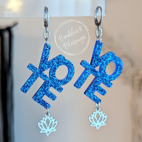 Vote Blue Earrings with Glittery Acrylic Charms & Lotus Charms