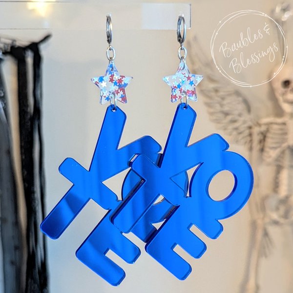 XL Lightweight Vote Blue Earrings with Patriotic Stars