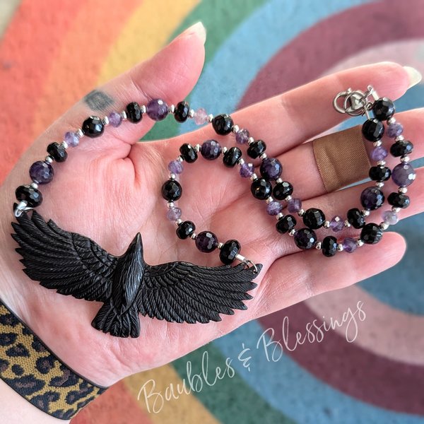 RESERVED: Copy, Raven Necklace with Amethyst & Onyx