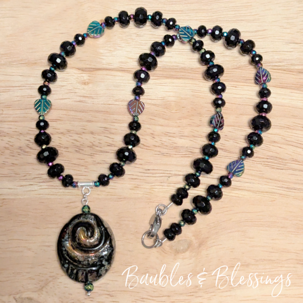 RESERVED for S: Raku Spiral Necklace with Onyx
