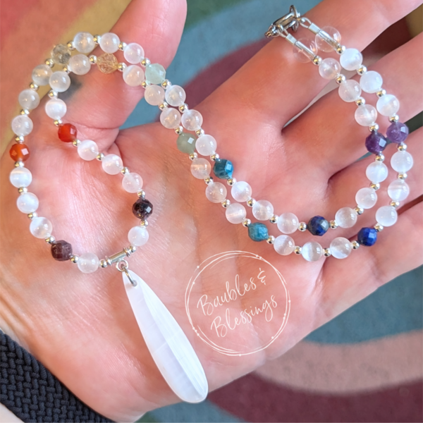 RESERVED for M: Selenite & Chakra Stone Necklace