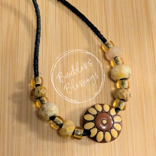 RESERVED for W: Sunflower Necklace with Crazy Lace Agate