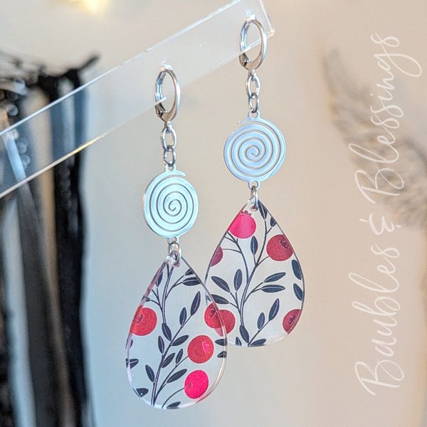 Acrylic Winterberry Earrings with Stainless Steel Spirals