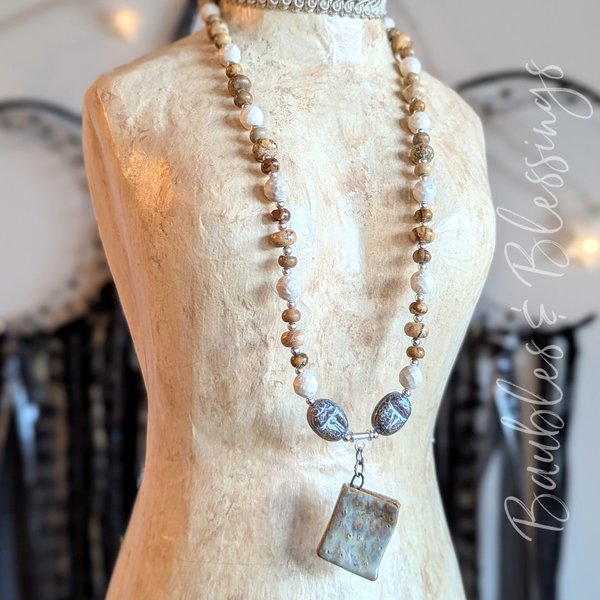 Ancient Tome Necklace with Riverstone & Picture Jasper