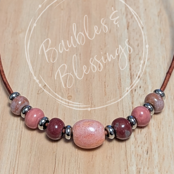 Fidget-Friendly Pink Pebble Ceramic Necklace
