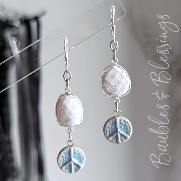 Light Blue Hippie Peace Sign Earrings with Howlite