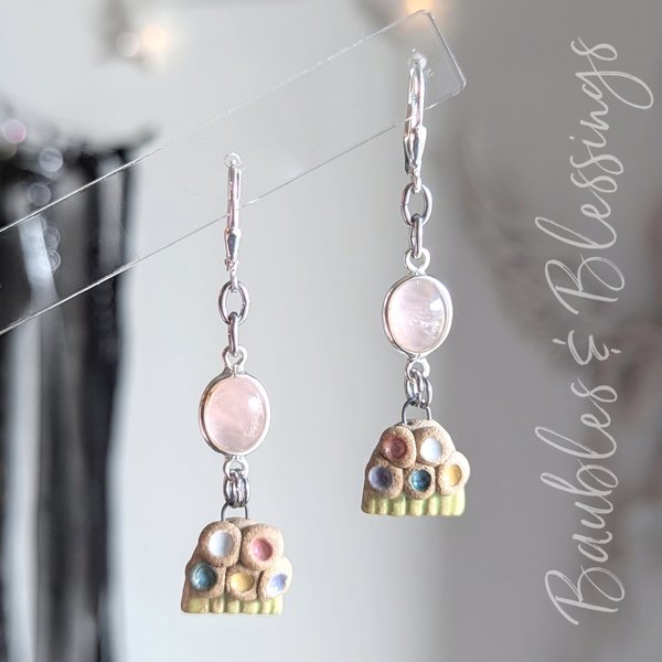 Sweet Rose Quartz & Abstract Ceramic Earrings