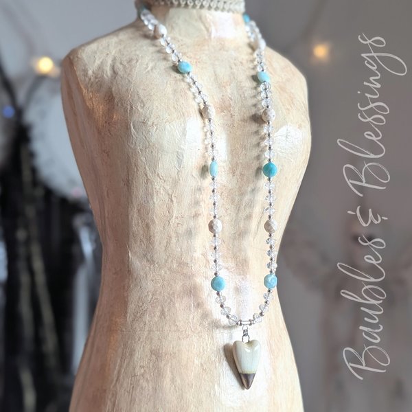 Understated Heart Necklace with Amazonite & Riverstone