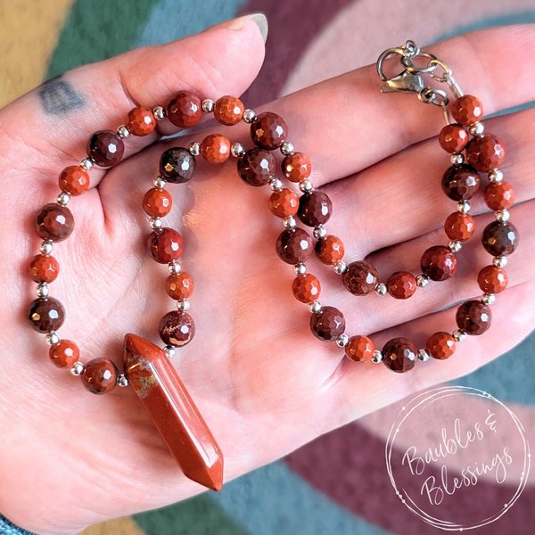 Root Chakra Crystal Necklace with Red Jasper Heart