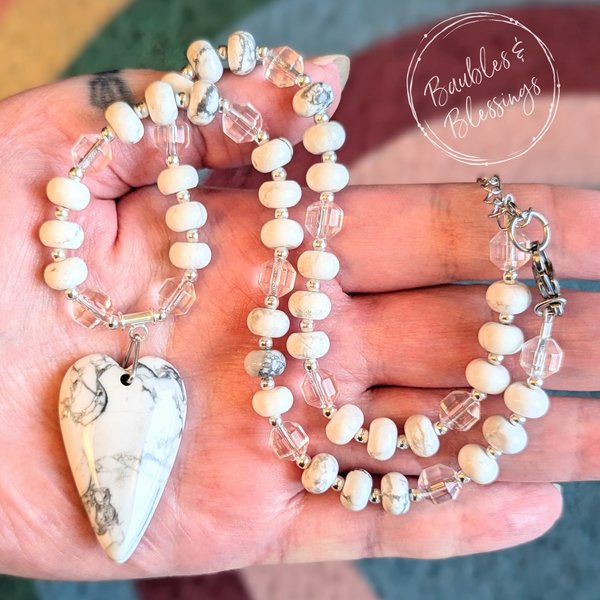 Crown Chakra Necklace with Howlite Heart Pendant