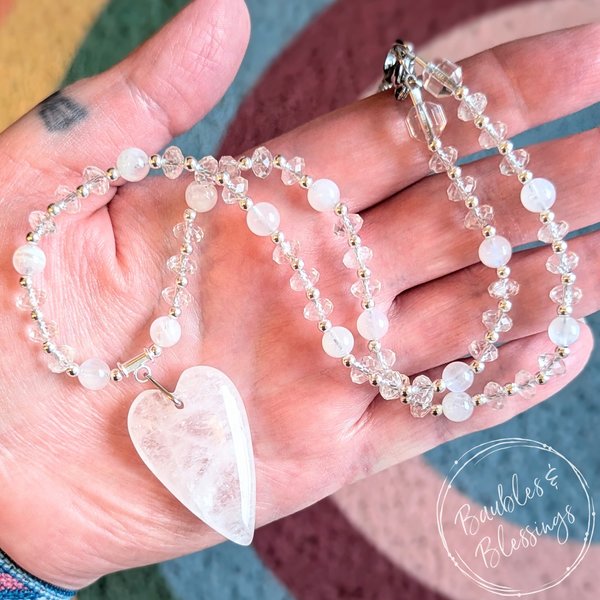 Crown Chakra Necklace with Quartz Heart Pendant