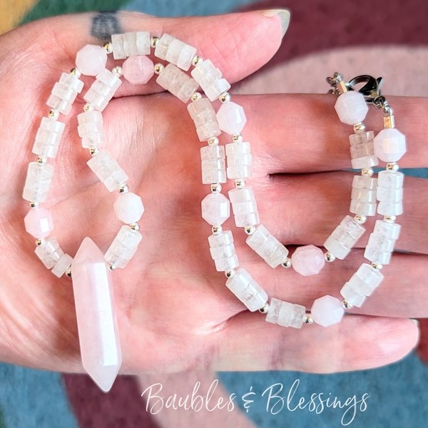 Heart Chakra Crystal Necklace with Rose Quartz