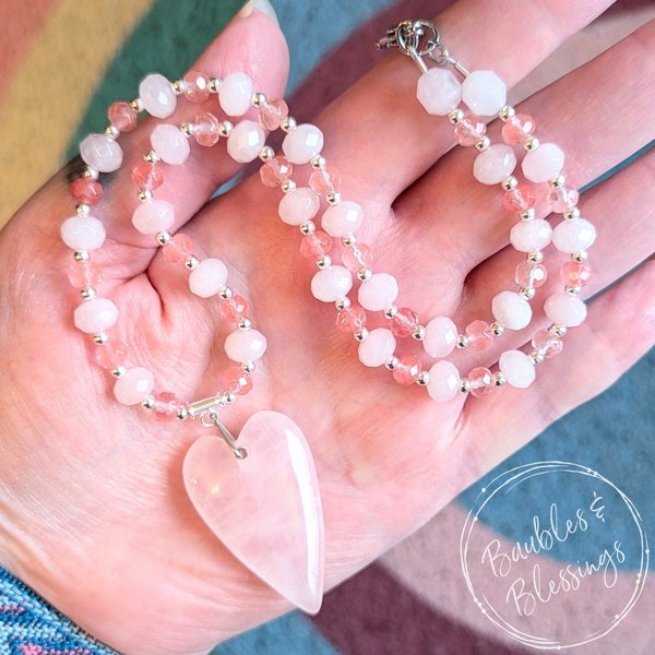 Heart Chakra Necklace with Rose Quartz & Cherry Quartz