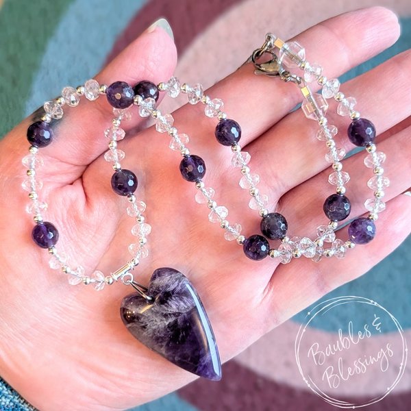 Crown/Third Eye Chakra Necklace with Amethyst & Quartz