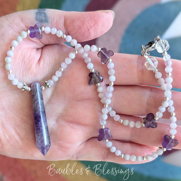 RESERVED for L: Kunzite & Amethyst Point Necklace