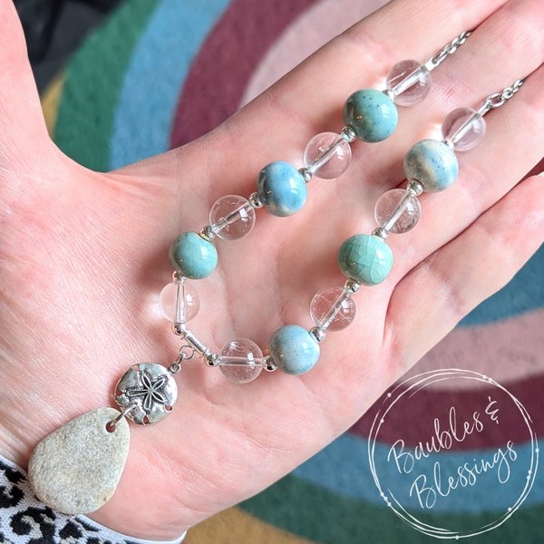 Funky Beach Pebble Necklace with Ceramic Beads