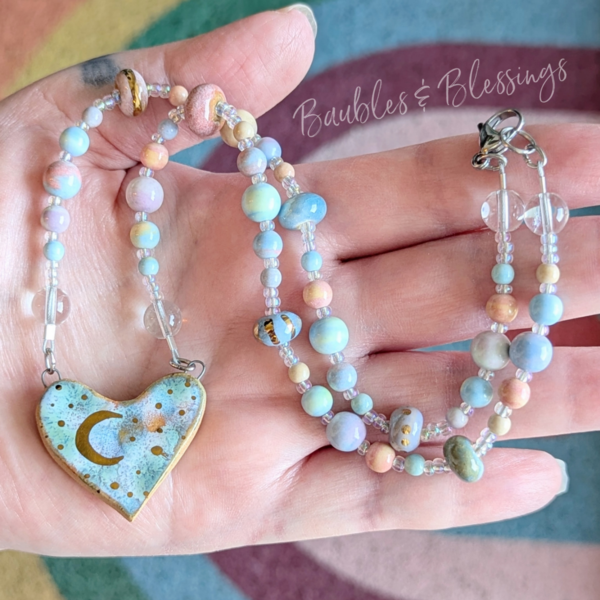 RESERVED for S: Sweet Heart & Moon Necklace